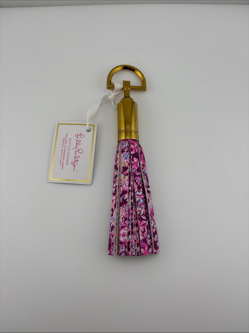 Lilly Pulitzer bottle opener, leatherette tassel Amarena cherry
